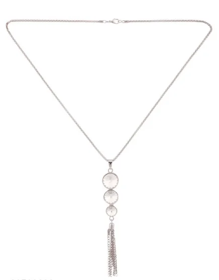 Anikas Creation Silver Plated Tasselled Alloy Light weighted White Stone Finished Pendant - Adjustable, Gold Plated, Multipack 1